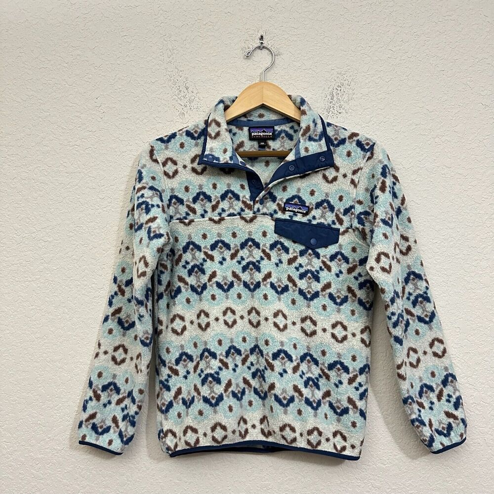 RARE PATAGONIA Synchilla Snap-T Pullover Jacket Tundra Cluster Big Sky Blue